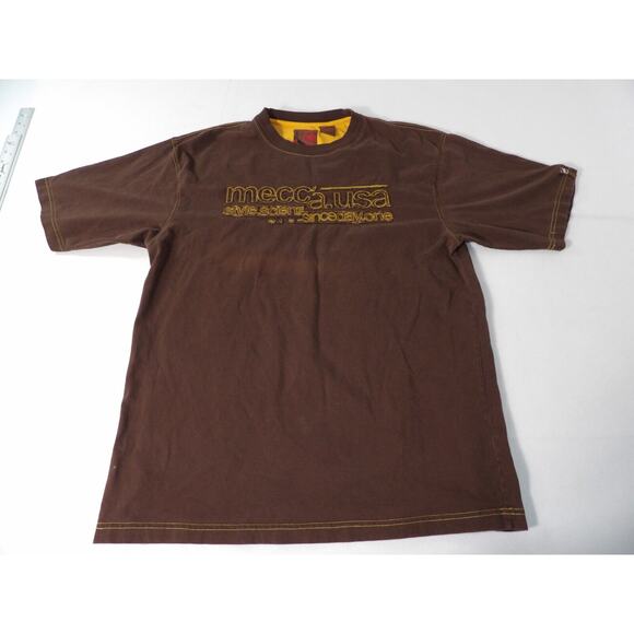 Vtg Mecca USA Style Scienz Scine Day One T Shirt Size XL Brown Y2K Embroidered - Picture 2 of 12